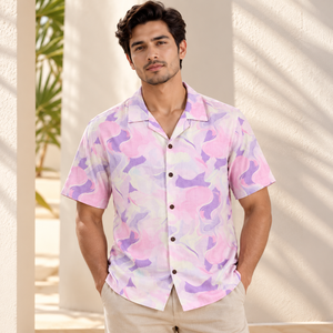 เสื้อเชิ้ตคอกลมแขนสั้นผ้าฝ้ายสลับลายพิมพ์สำหรับผู้ชายสไตล์ลำลองใส่เที่ยวทะเลฤดูร้อน เหมาะสำหรับวันหยุดพักผ่อน  ขายส่งจากผู้ผลิต - Product Image 2