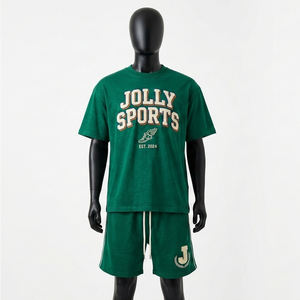 เสื้อยืดแขนสั้นผ้าคอตตอนเจอร์ซีย์ 200 GSM สีเขียวเข้ม ชุดเซ็ตผ้าเนื้อนุ่มระบายอากาศดี พิมพ์ลายสกรีนโลโก้ตามสั่ง ชุดเซ็ตวิ่งออกกำลังกายสำหรับผู้ชาย - Product Image 1