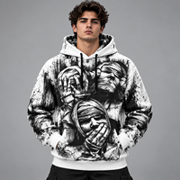 Sweat à capuche blanc pour homme avec imprimé visage style bandage, motif éclaboussures grunge, streetwear Y2K