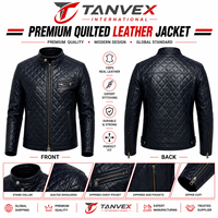 Veste en cuir perforée écologique pour homme TANVEX INTERNATIONAL, style motard, col montant, fermeture éclair sur le devant