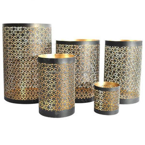 Lot de 5 bougeoirs votifs en fer rond décoratifs pour la maison avec revêtement intérieur en poudre noire dorée et extérieure finie - Product Image 1