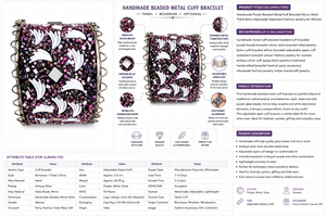 Handmade Purple <b>Beaded</b> Metal Cuff Bracelet Mirror Work Bohemian Tribal Adjustable Statement Fashion Jewelry for Women - Product Image 6