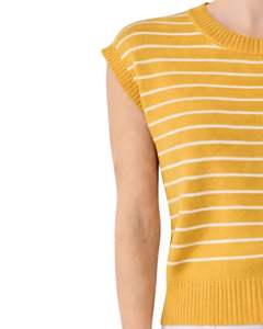 Gilet tricoté sans manches jaune personnalisé pour femme, à rayures blanches, col rond, doux, léger, décontracté, élégant, pour l'été - Product Image 4