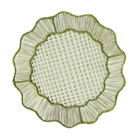 Nouvelle assiette de présentation en rotin, motif tressé, bordure verte, best-seller, artisanat durable, style rustique