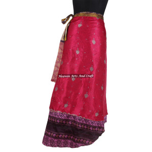 Jupe longue asymétrique pour adultes, style vintage, en soie Sari, à enrouler, double couche réversible, magique - Product Image 2