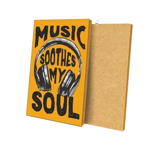 Música Calma Mi Alma, Póster Decorativo de Madera MDF con Gráfico de Audífonos y Colgador Metálico - Product Image 1