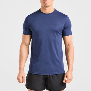 Camiseta deportiva cómoda y ligera de corte ajustado para gimnasio, color beige, cuello redondo y curvado para hombre, al por mayor. - Product Image 2