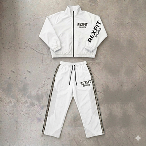 ชุดวอร์ม Rexfit Sports พิมพ์ลายตามสั่งสำหรับผู้ชาย เสื้อแจ็คเก็ตซิปเต็มตัวและกางเกงขาสั้น ชุดฤดูร้อน ขายส่ง - Product Image 3