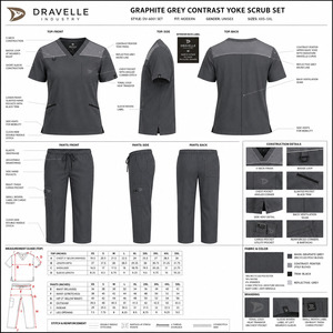 Ensemble de blouses médicales DRAVELLE pour femmes, col en V, manches courtes, uniforme d'hôpital avec poches, pantalon et haut gris foncé - Product Image 5