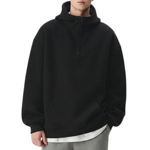 Sweat à capuche noir haut de gamme 100% coton avec fermeture éclair quart de tour pour homme, veste d'hiver respirante et à séchage rapide - Product Image 1