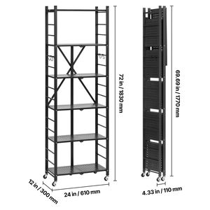 Étagère de rangement pliable à 6 niveaux, 24W x 12D x 72H pouces, 5 roues, étagère métallique pliable, unité d'étagérage sans assemblage, étagère d'organisation - Product Image 2