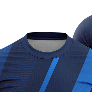 Custom Sublimated Soccer Jersey <b>Men</b> Blue Striped Crew Neck Short Sleeve Moisture Wicking Regular Fit Lightweight Color Blocked - Product Image 2