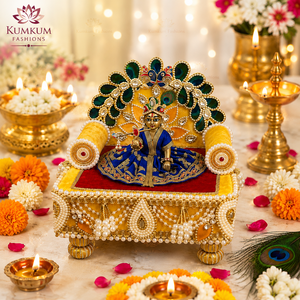 Singhasan Decorativo Indio en Oferta, Ídolo de Dios Laddu Gopal Krishna Ganesha, Rectángulo para Diwali, Sala de Pooja, Templo en Casa, Janmashtami - Product Image 3