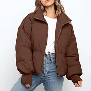 Chaqueta Acolchada Blanca para Mujer, Impermeable, Gruesa, con Capucha, Cierre de Cremallera, Capucha Desmontable, Poliéster - Product Image 1