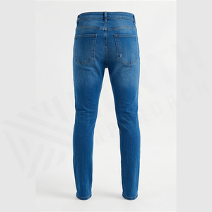 Jean en denim déchiré et délavé pour homme, coupe slim, taille haute, jambe droite, en coton, style décontracté bleu automne - Product Image 6