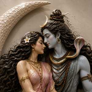 Escultura de Pared de Luna Creciente de la Diosa Parvati y el Dios Shiva, Hecha a Mano con Fibra de Vidrio, Arte Hindú Espiritual para Decoración de Interiores de Templos y Hogares - Product Image 3