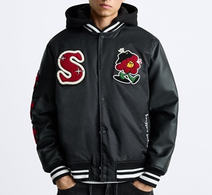 Blouson universitaire en jean respirant et coupe-vent pour homme, col montant, avec lettres, qualité supérieure, personnalisé, pour l'hiver, style urbain, vente en gros - Product Image 1