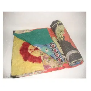 Wholesale Vintage Kantha Quilt Knitted Quilted Designed Ultra Luxury Made in India 100% Cotton Handmade