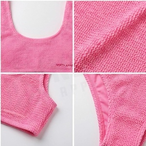 Ensemble de bikini rose en tricot NORTH APPEAL, haut bandeau à col rond, bas string, couleur unie, maillot de bain extensible pour femmes - Product Image 4