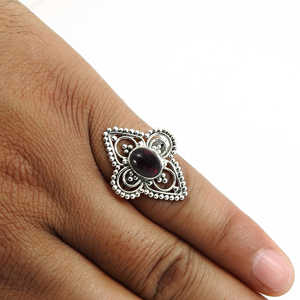 Anillo de promesa de plata de ley 925 con gema de granate, estilo bohemio, joyería hecha a mano para ella. - Product Image 3