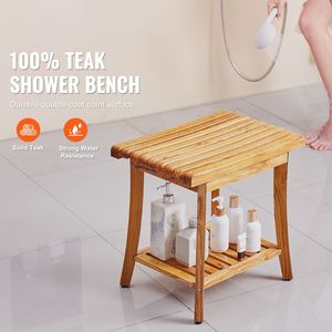 Banc de douche en teck 20 x 14,3 x 17,9, tabouret de douche en bois imperméable avec étagère de rangement, patins antidérapants, capacité maximale de 400 lb, mobilier de salle de bain - Product Image 2