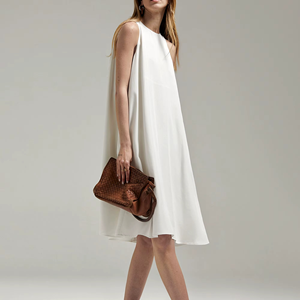 Vestido de Lino para Mujer, Holgado, Largo hasta la Rodilla, Estilo Drapeado, para Uso Diario, Oficina, Estilo Urbano, Casual, Sin Mangas, Midi, Estilo Dulce - Product Image 2