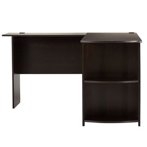 Scrivania a L Angolare Marrone Scuro con Librerie Mobili Convertibili per Hotel e Camere da Letto - Product Image 4