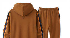 Ensemble de survêtement unisexe marron à capuche 100% coton à séchage rapide en molleton avec taille élastique, bandes latérales et logo imprimé sur le devant, tenue décontractée pour adultes - Product Image 4