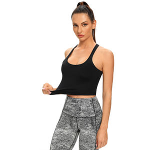 Women Solid White Scoop Neck Crop Tank <b>Top</b> Breathable Spandex Polyester Yoga Fitness Sleeveless Regular Fit Adult Sportwear - Product Image 5