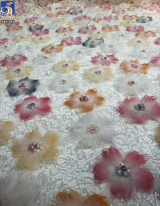 Tela de Malla Bordada Floral <span class=keywords><strong>Multicolor</strong></span> 3D YX1541 con Cuentas de Perlas para Vestidos de Noche y Moda Femenina - Product Image 2