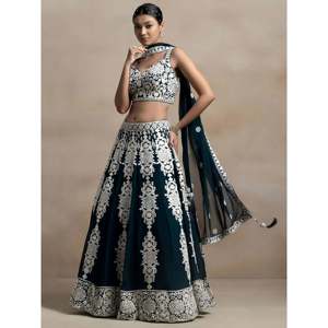 Glamorous Dark Green Embroidered Georgette <b>Wedding</b> Lehenga Choli - Product Image 5