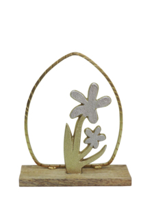 Artesign Nickel Aluminium Gold & Silver Floral Table <b>Decor</b> with Modern <b>Arch</b> Frame and Durable Wooden Base - Product Image 3