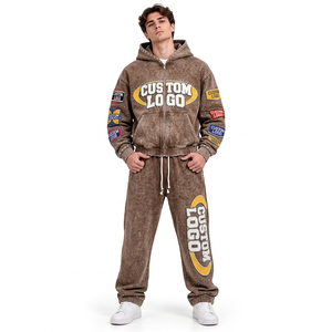 Ensemble sweat à capuche et jogging en coton délavé à l'acide pour homme, coupe oversize, style streetwear décontracté et tendance - Product Image 3