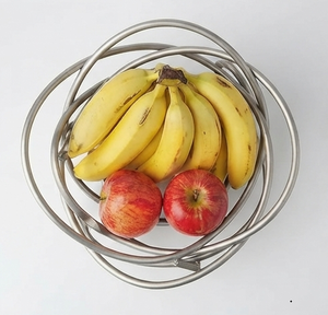 Corbeille à fruits en fil métallique argenté, design géométrique moderne, bol de rangement pour la cuisine, porte-fruits - Product Image 3