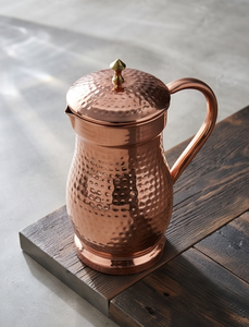 Fine Hammered Pure Copper Water <b>Jug</b> Pitcher with Lid Traditional Ayurvedic Drinking Vessel Metal Barware - Product Image 3