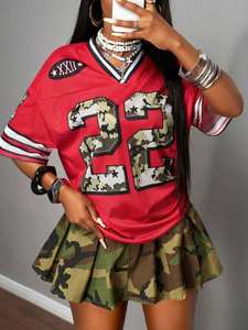 Camiseta Deportiva Personalizada para Mujer, Estilo Camuflaje, Número 23, Fabricante OEM de Ropa Deportiva, Cuello en V, Jersey de Fútbol Americano - Product Image 5