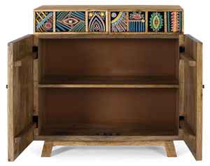 Aparador Rústico Boho de Madera de Mango Maciza Hecho a Mano, Ecológico, Altura Ajustable, Duradero, Pintado a Mano, con Espacio de Almacenamiento - Product Image 3