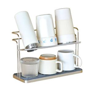 Modern Black 2 Tier Metal Countertop Storage <b>Rack</b> Home Kitchen Organizer Shelf Space Saving Cup Holder & Glass Drying <b>Rack</b> - Product Image 6