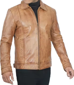 Bright Colors Fine Quality Soft Touch Cowhide Leather Winter High Street Stand Windproof Breathable <b>Slim</b> <b>Fit</b> Fashion <b>Jacket</b> - Product Image 3