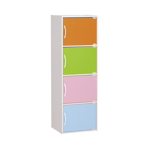 Armoire de rangement minimaliste en panneaux stratifiés blancs à 4 niveaux avec portes multicolores, organisateur pour la maison - Product Image 1