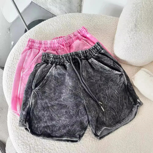 Shorts pour hommes de qualité supérieure, taille mi-haute, délavés à l'acide, style urbain, avec cordon de serrage, longueur genou, séchage rapide, en molleton bouclette - Product Image 4