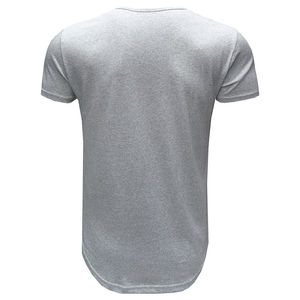 Camiseta de algodón ajustada para hombre, de color liso, cuello redondo, deportiva, para fitness, con efecto rasgado, manga corta, al por mayor, en stock. - Product Image 3