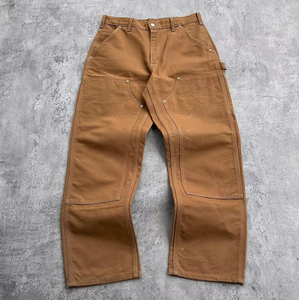 Jean de travail en denim noir délavé pour homme, coupe décontractée, double genou renforcé, style charpentier, personnalisable - Product Image 1