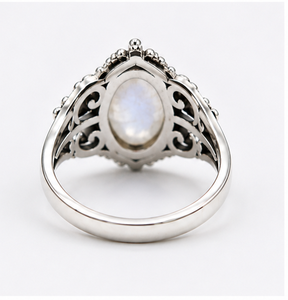 Natural Rainbow Moonstone <b>Silver</b> <b>Ring</b>, 925 Sterling <b>Silver</b> <b>Ring</b>, Oval Moonstone Gemstone <b>Ring</b>, <b>Boho</b> Statement <b>Ring</b> - Product Image 2