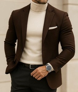 Blazer de costume pour homme, coupe ajustée, anti-plis, respirant, anti-boulochage, personnalisé, pour entreprise, en polyester/coton, à revers crantés, direct usine - Product Image 1