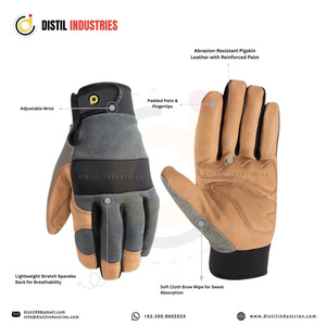 Gants de travail tactiques en cuir Distil Industries, longueur poignet, durables, pour usage extérieur, gris et marron - Product Image 3