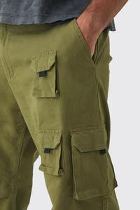 Pantalon cargo homme personnalisé vert olive, taille élastique, plusieurs poches, style workwear, pour l'automne, en toile tissée mi-lourde - Product Image 6