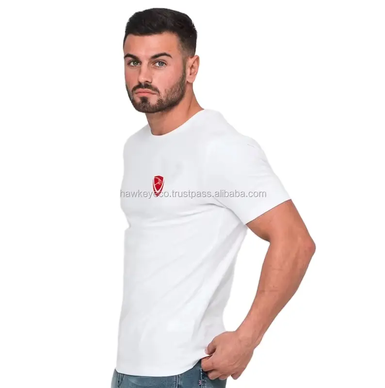 قميص تي شيرت رجالي ضيق بسيط باللون الأبيض لسوق الولايات المتحدة الأمريكية وكندا