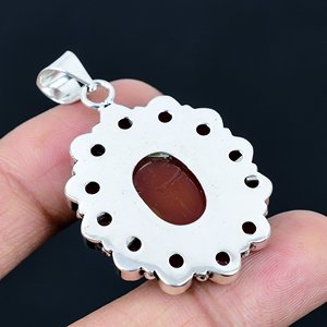 Pendentif fleur en pierre précieuse carnelienne rouge naturelle, collier floral, bijoux plaqués argent 925, bijoux pour femmes - Product Image 3