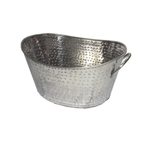Hammered Galvanized Iron Round Beverage Tub Ice Bucket Party <b>Drink</b> <b>Cooler</b> with Handles Modern Outdoor Hospitality Barware - Product Image 5